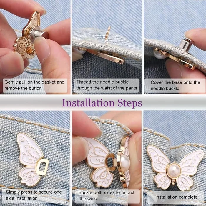 Butterfly Waist Tightener Clip with Faux Pearl and Adjustable Pin Back