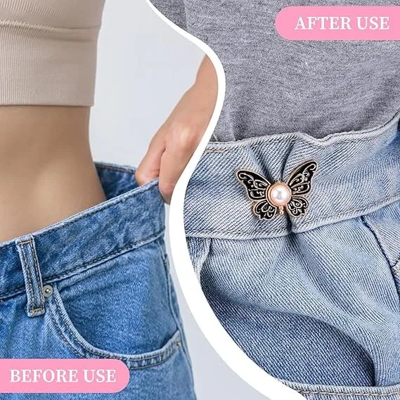 Butterfly Waist Tightener Clip with Faux Pearl and Adjustable Pin Back