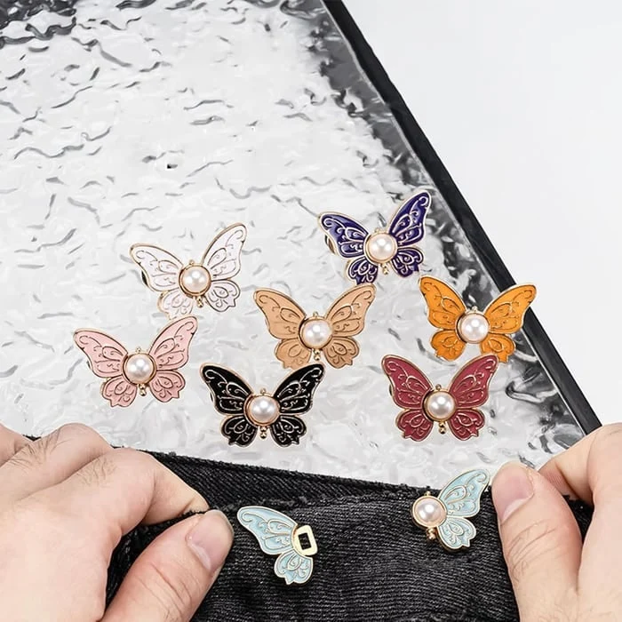 Butterfly Waist Tightener Clip with Faux Pearl and Adjustable Pin Back