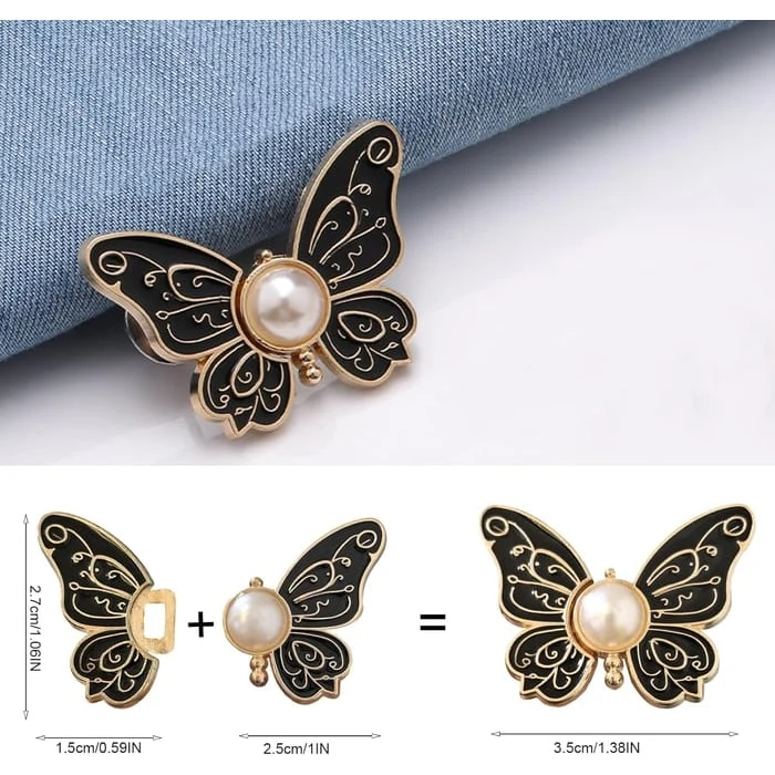 Butterfly Waist Tightener Clip with Faux Pearl and Adjustable Pin Back