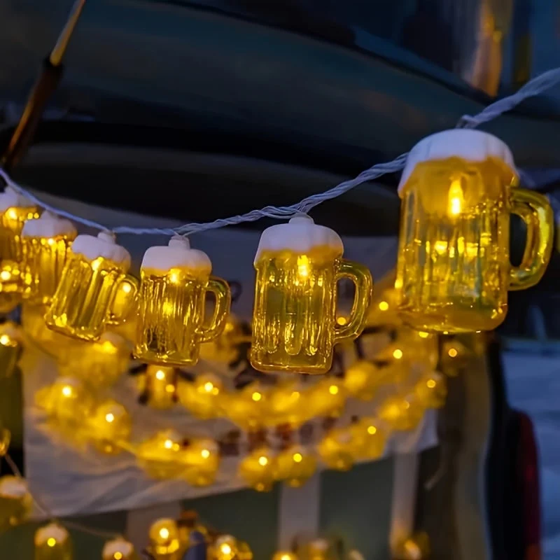 Novelty String Lights Beer Mug with Warm LED for Outdoor Patio and Battery Operated Decor
