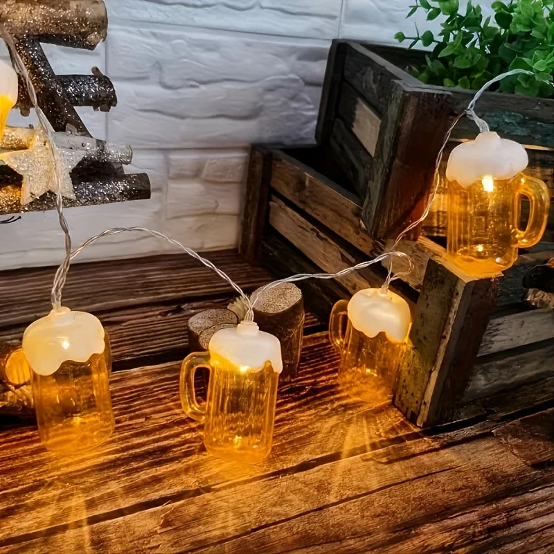 Novelty String Lights Beer Mug with Warm LED for Outdoor Patio and Battery Operated Decor