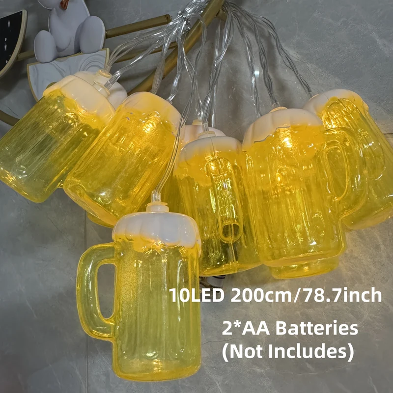 Novelty String Lights Beer Mug with Warm LED for Outdoor Patio and Battery Operated Decor