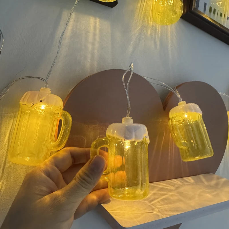 Novelty String Lights Beer Mug with Warm LED for Outdoor Patio and Battery Operated Decor