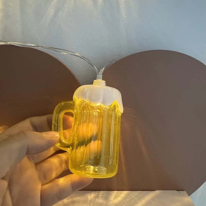 Novelty String Lights Beer Mug with Warm LED for Outdoor Patio and Battery Operated Decor