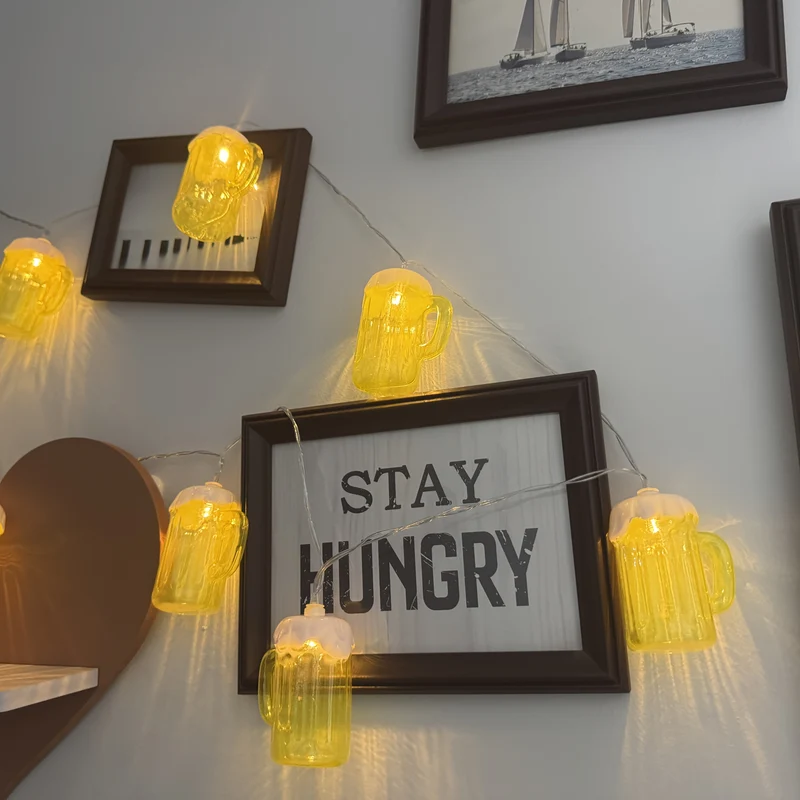 Novelty String Lights Beer Mug with Warm LED for Outdoor Patio and Battery Operated Decor