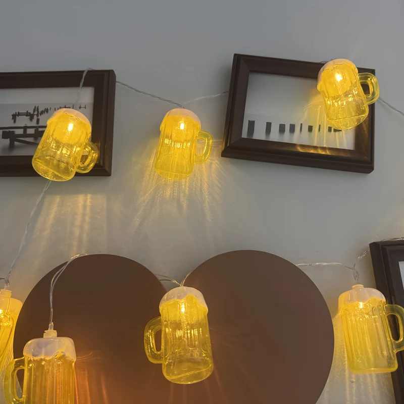 Novelty String Lights Beer Mug with Warm LED for Outdoor Patio and Battery Operated Decor