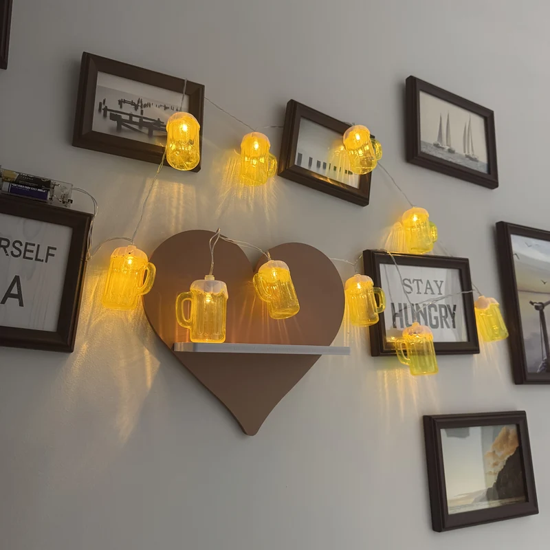 Novelty String Lights Beer Mug with Warm LED for Outdoor Patio and Battery Operated Decor