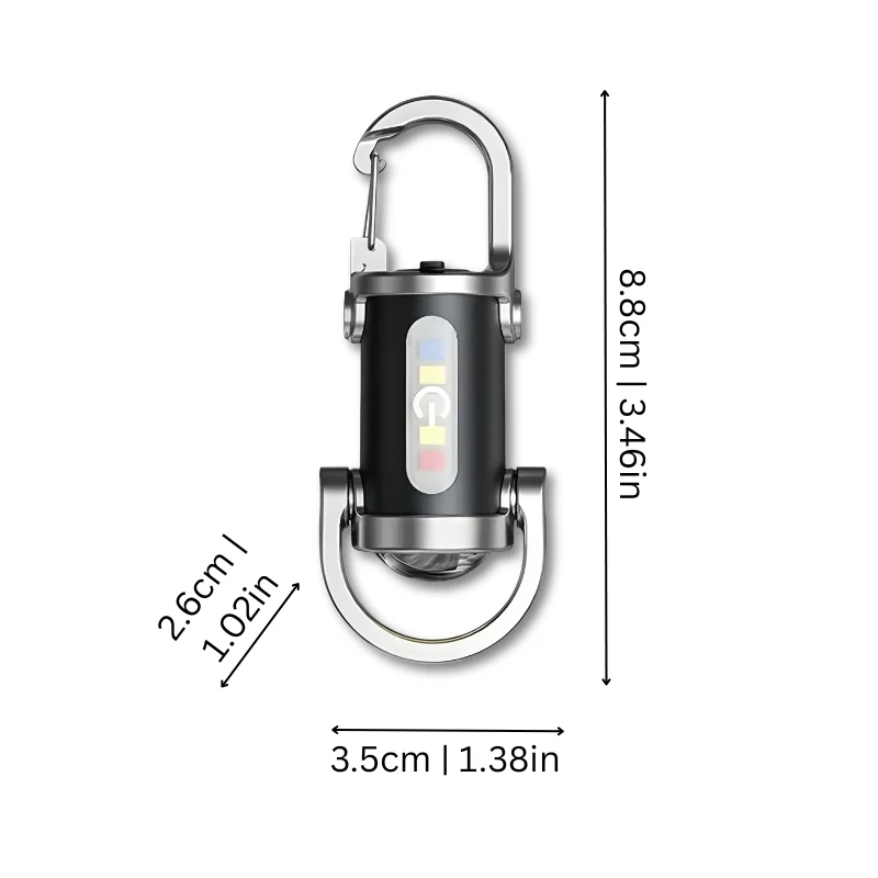 Compact Edc Flashlight with Carabiner Clip USB Rechargeable Mini LED and Multi-Color Side Lights