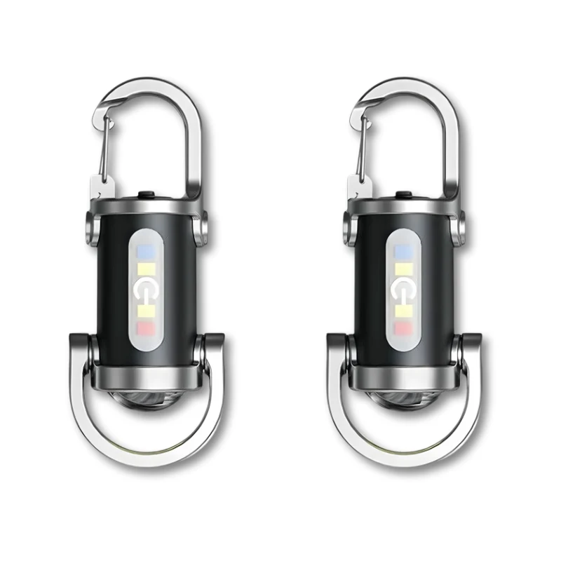 Compact Edc Flashlight with Carabiner Clip USB Rechargeable Mini LED and Multi-Color Side Lights