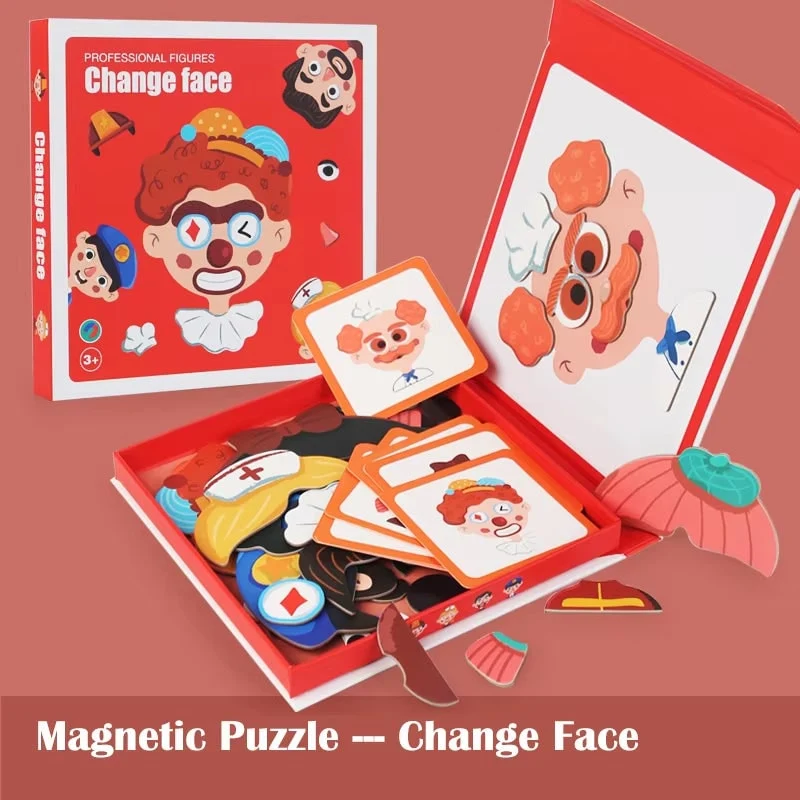 Magnetic Face Puzzle Book with Colorful Pieces and Reference Cards for Kids