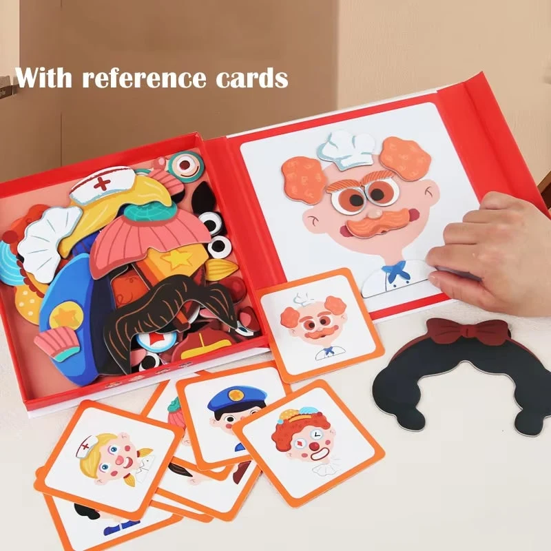 Magnetic Face Puzzle Book with Colorful Pieces and Reference Cards for Kids