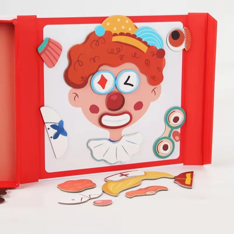 Magnetic Face Puzzle Book with Colorful Pieces and Reference Cards for Kids