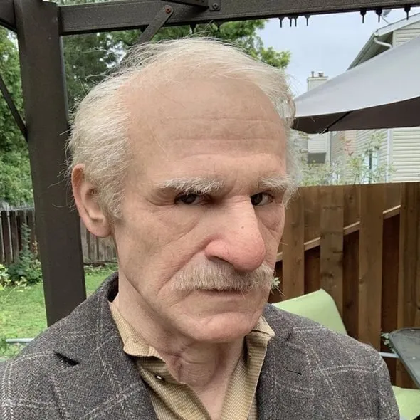 Men's Old Man Mask with Realistic Silicone Chest Bib and Detailed Facial Features