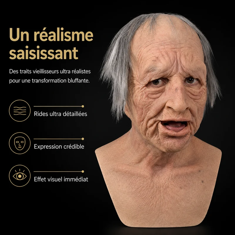 Men's Old Man Mask with Realistic Silicone Chest Bib and Detailed Facial Features