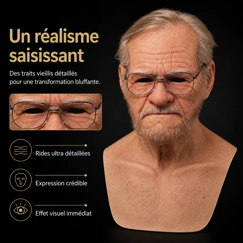 Men's Old Man Mask with Realistic Silicone Chest Bib and Detailed Facial Features