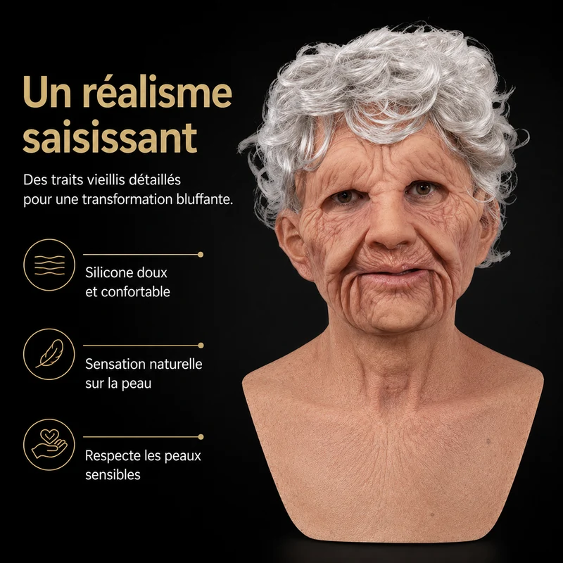 Men's Old Man Mask with Realistic Silicone Chest Bib and Detailed Facial Features
