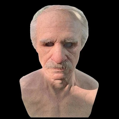 Men's Old Man Mask with Realistic Silicone Chest Bib and Detailed Facial Features