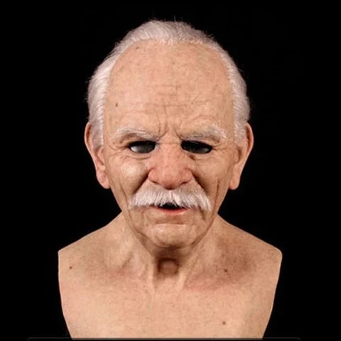 Men's Old Man Mask with Realistic Silicone Chest Bib and Detailed Facial Features