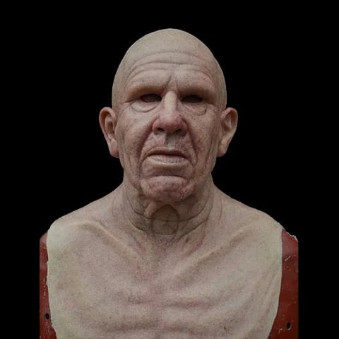 Men's Old Man Mask with Realistic Silicone Chest Bib and Detailed Facial Features