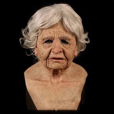Men's Old Man Mask with Realistic Silicone Chest Bib and Detailed Facial Features