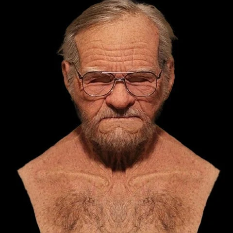 Men's Old Man Mask with Realistic Silicone Chest Bib and Detailed Facial Features