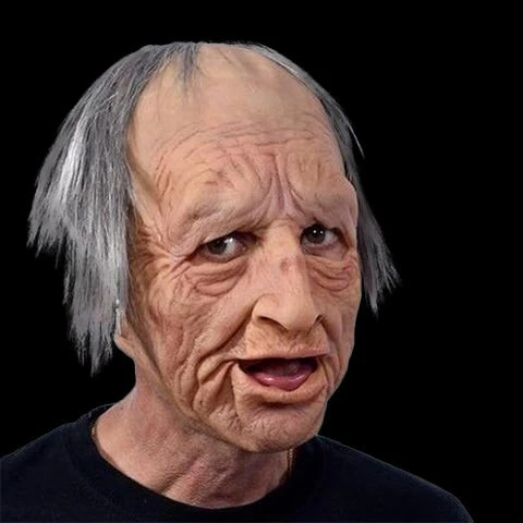Men's Old Man Mask with Realistic Silicone Chest Bib and Detailed Facial Features