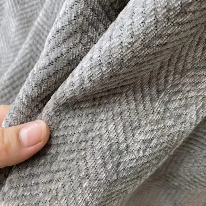 Sofa Throw Blanket with Herringbone Weave and Fringed Edges
