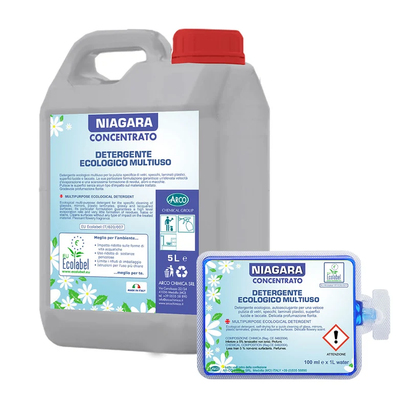 Detergente multiuso concentrato Ecolabel in monodose Arco Chimica Niagara confezione 60 monodosi da 100 ml DISPONIBILE IN 10 GIORNI LAVORATIVI