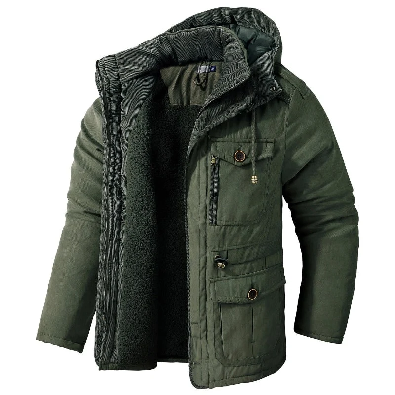 Men's Winter Jackets Parka with Fleece Lining and Detachable Hood