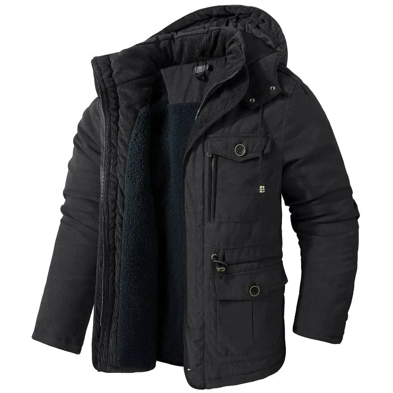Men's Winter Jackets Parka with Fleece Lining and Detachable Hood