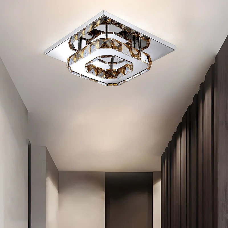 Flush Mount Ceiling Light with Crystal Accents and LED Square Modern Design