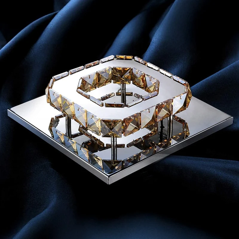 Flush Mount Ceiling Light with Crystal Accents and LED Square Modern Design