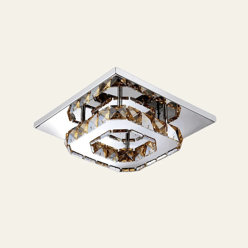 Flush Mount Ceiling Light with Crystal Accents and LED Square Modern Design