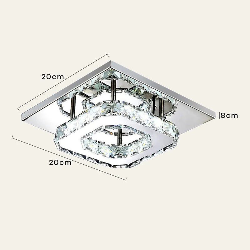 Flush Mount Ceiling Light with Crystal Accents and LED Square Modern Design