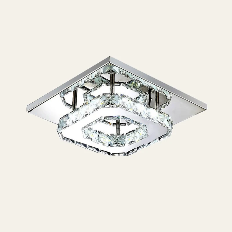 Flush Mount Ceiling Light with Crystal Accents and LED Square Modern Design
