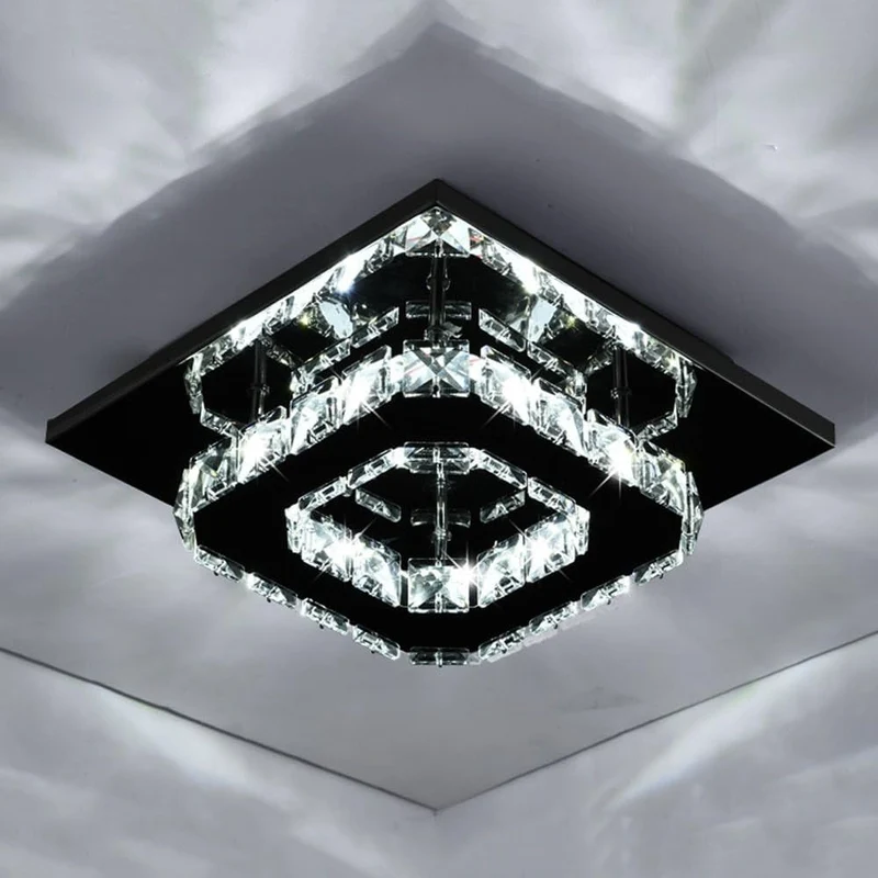 Flush Mount Ceiling Light with Crystal Accents and LED Square Modern Design
