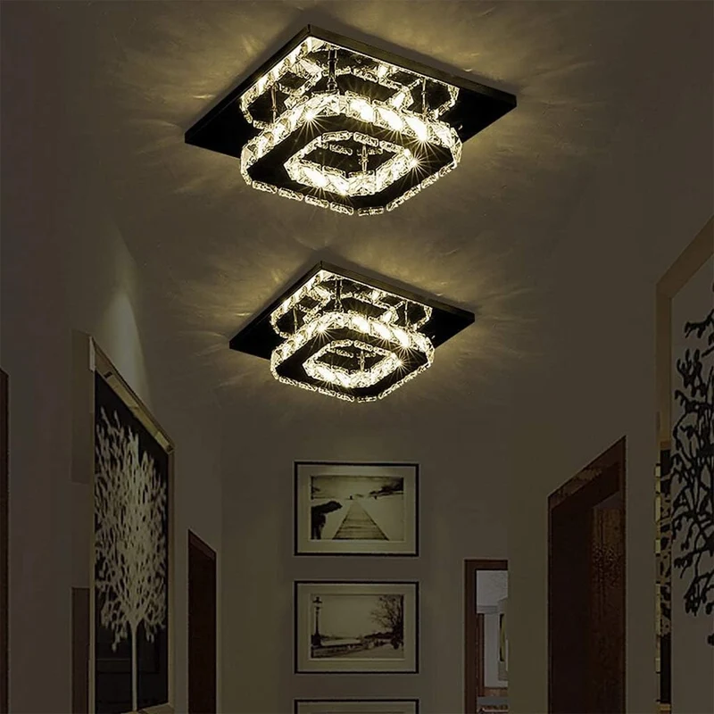 Flush Mount Ceiling Light with Crystal Accents and LED Square Modern Design