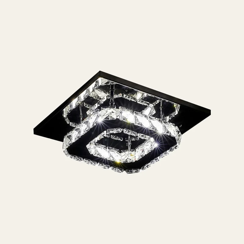 Flush Mount Ceiling Light with Crystal Accents and LED Square Modern Design