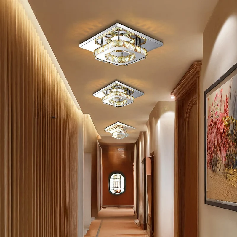 Flush Mount Ceiling Light with Crystal Accents and LED Square Modern Design