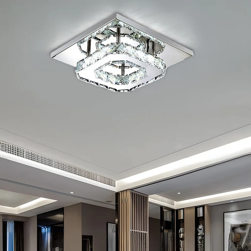 Flush Mount Ceiling Light with Crystal Accents and LED Square Modern Design