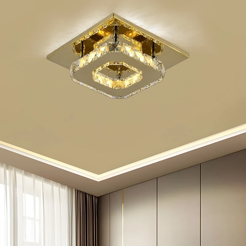 Flush Mount Ceiling Light with Crystal Accents and LED Square Modern Design