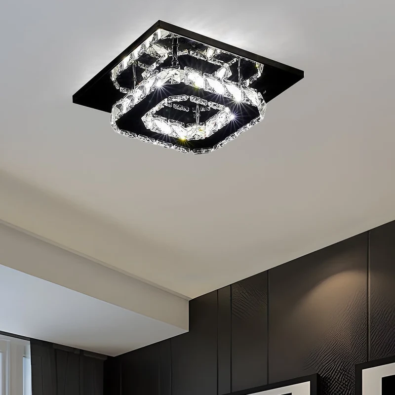 Flush Mount Ceiling Light with Crystal Accents and LED Square Modern Design