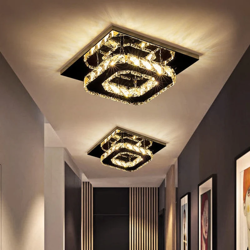 Flush Mount Ceiling Light with Crystal Accents and LED Square Modern Design