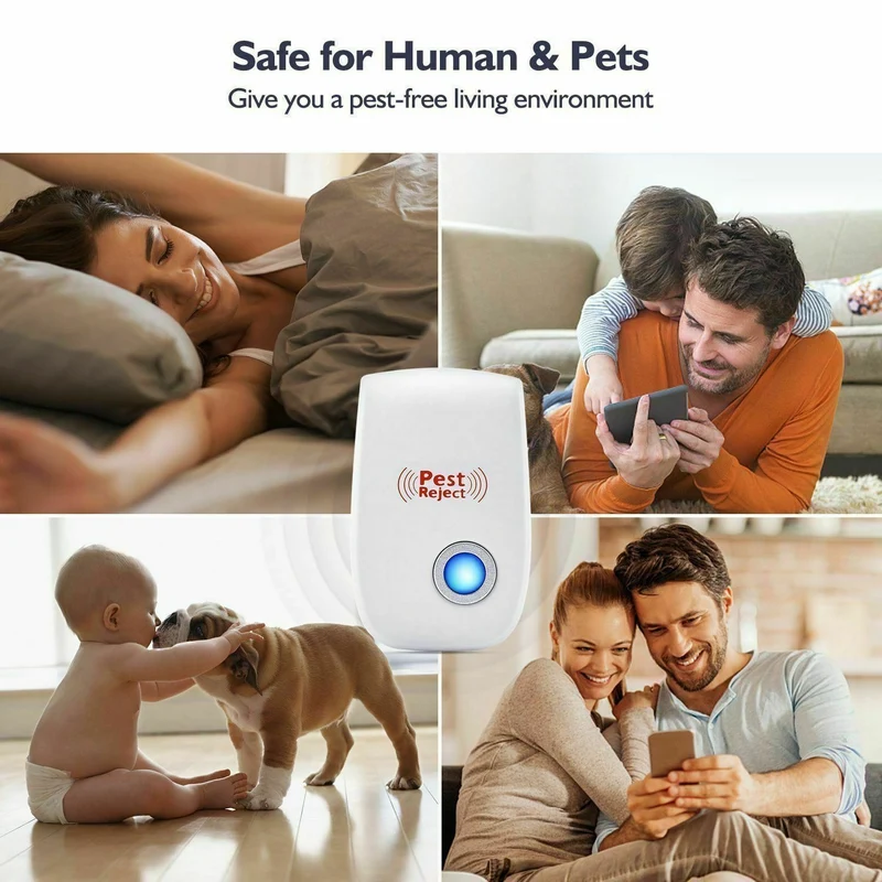 Ultrasonic Pest Repeller with LED Light for Indoor Electronic Rodent and Bug Control