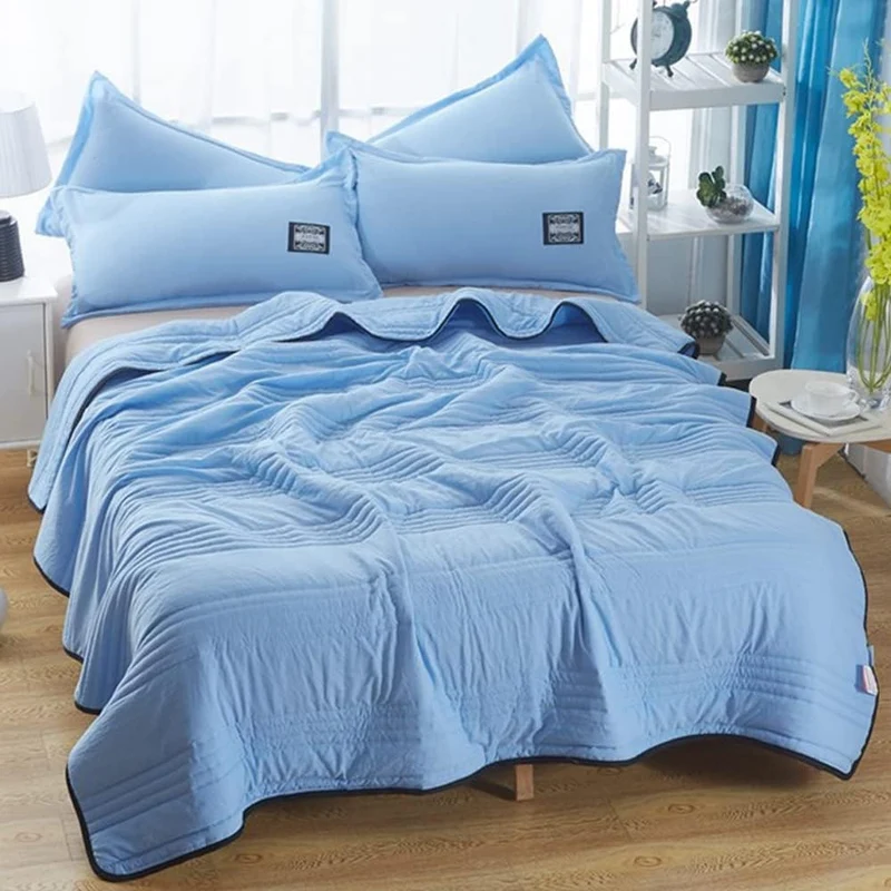 Cooling Throw Blanket with Channel-Quilted Design and Contrast Border
