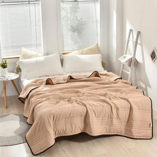 Cooling Throw Blanket with Channel-Quilted Design and Contrast Border