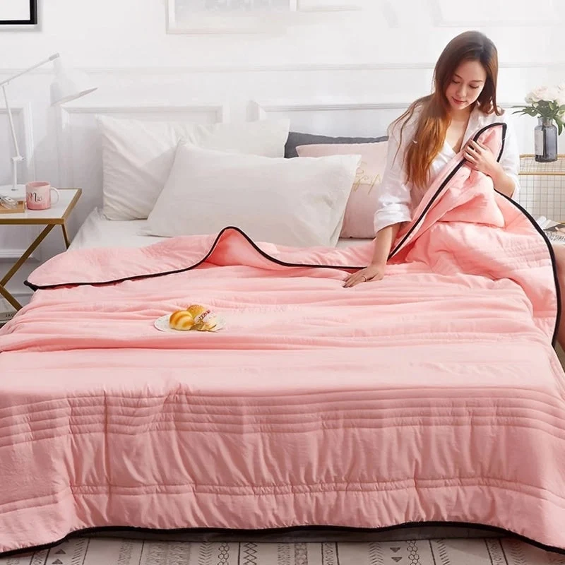 Cooling Throw Blanket with Channel-Quilted Design and Contrast Border
