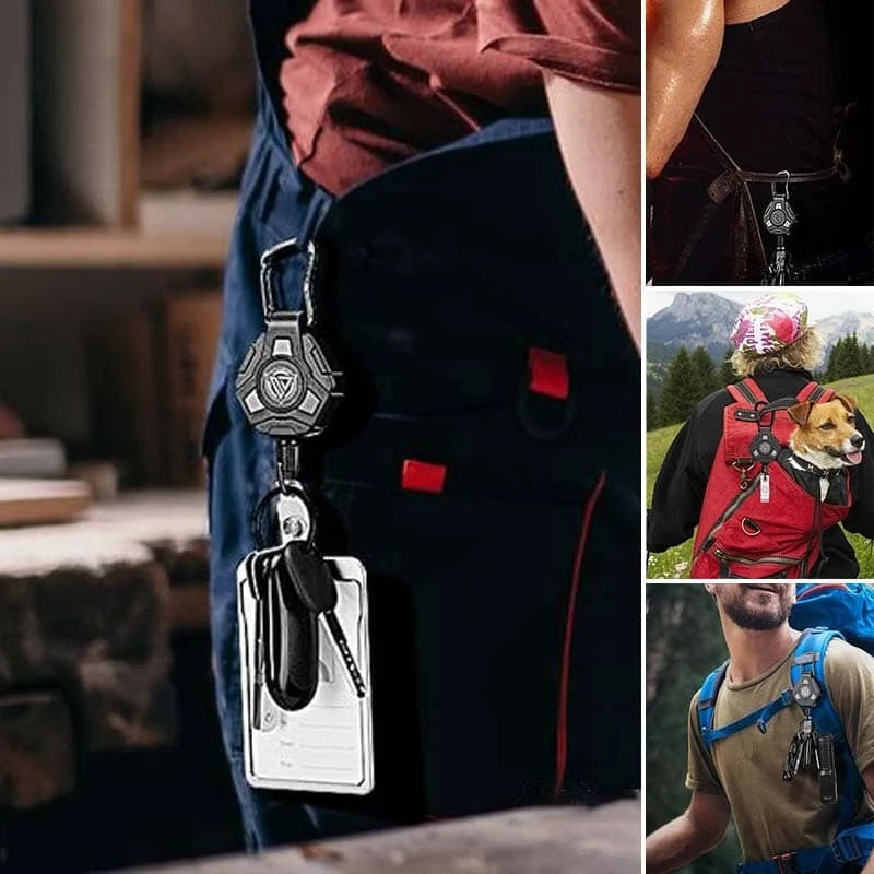 Retractable Badge Reels with Carabiner Keychain and Heavy Duty Steel Wire Cord