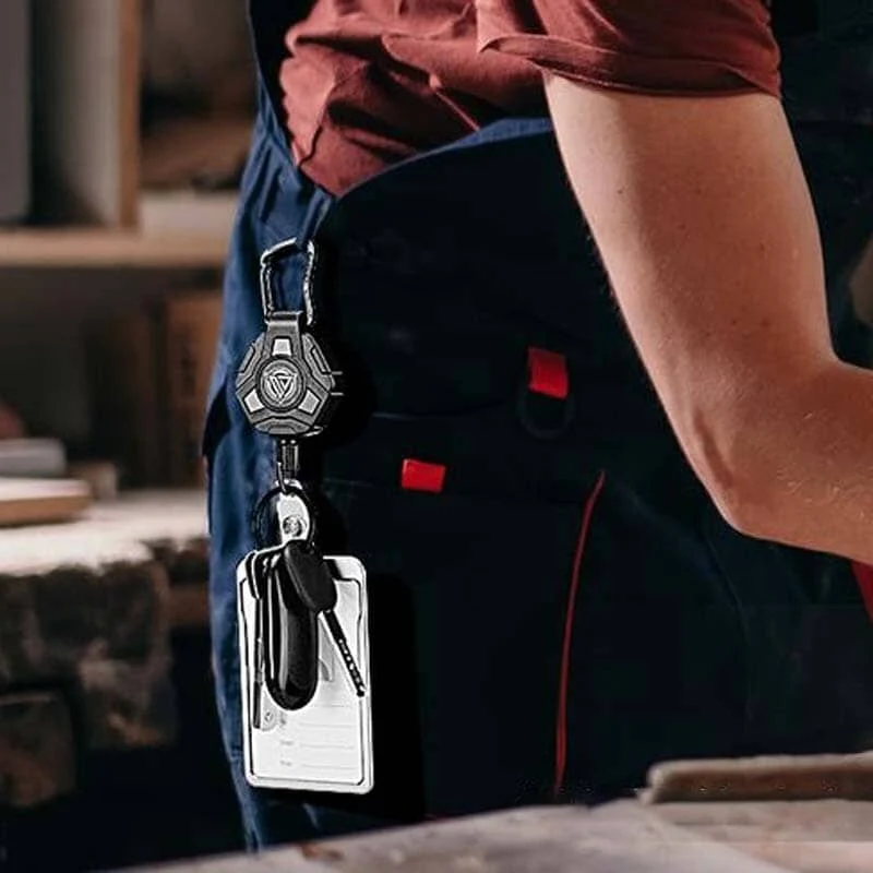 Retractable Badge Reels with Carabiner Keychain and Heavy Duty Steel Wire Cord